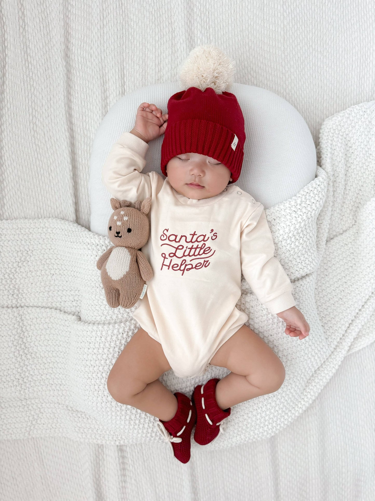 Luna + Luca “Santa’s Little Helper” Organic Cotton Bubble Romper – Cream