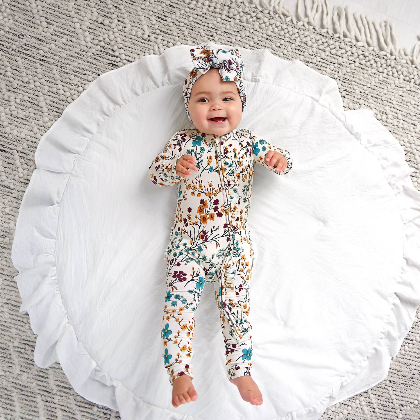 Maren Floral RUFFLE ZIP Bamboo Sleepies Little Baby Outfit: 3-6m