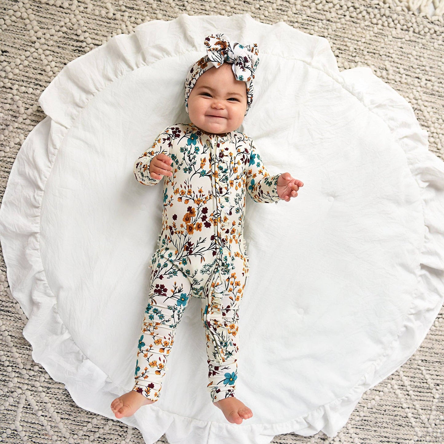 Maren Floral RUFFLE ZIP Bamboo Sleepies Little Baby Outfit: 3-6m