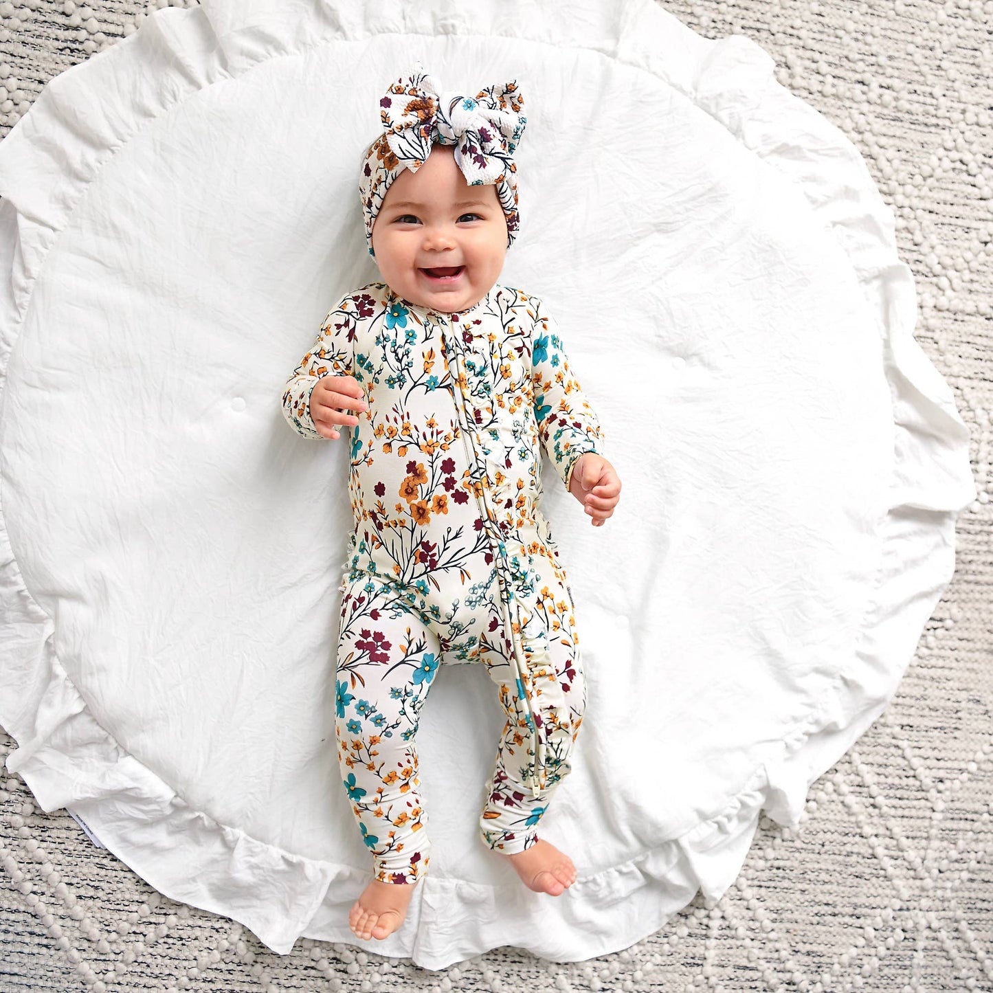 Maren Floral RUFFLE ZIP Bamboo Sleepies Little Baby Outfit: 3-6m