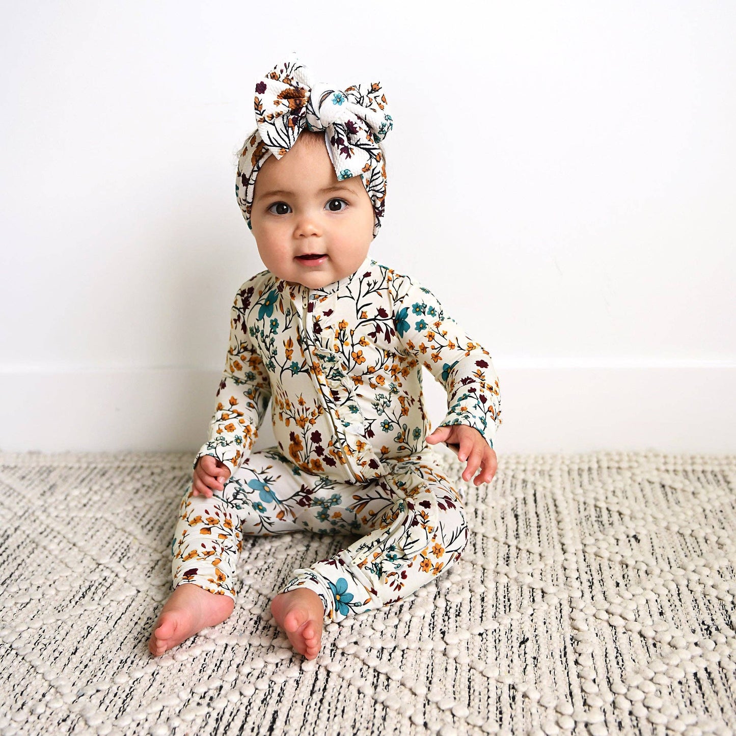 Maren Floral RUFFLE ZIP Bamboo Sleepies Little Baby Outfit: 3-6m