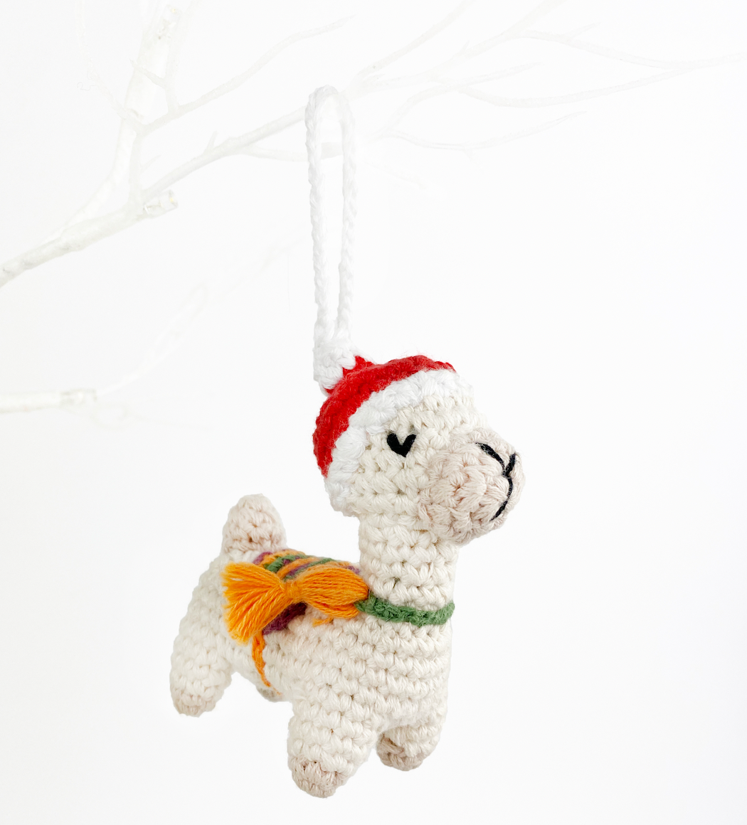 Handcrafted Llama Ornament – Organic Cotton Crochet
