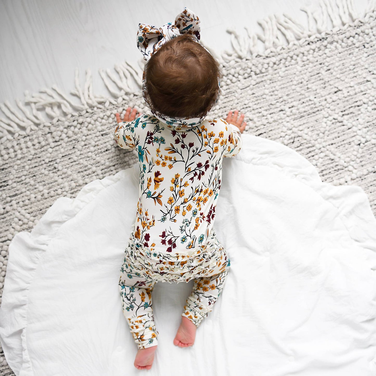 Maren Floral RUFFLE ZIP Bamboo Sleepies Little Baby Outfit: 3-6m