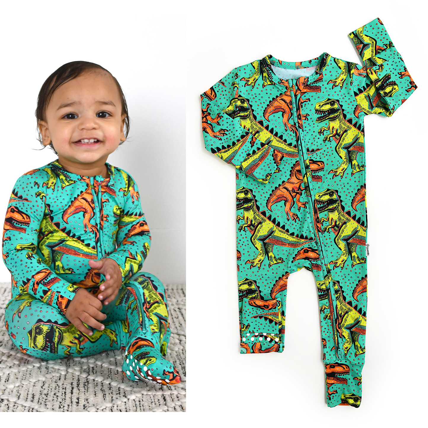 Drew Dino ZIP Bamboo Sleepies Little Baby Two Way Zip: 3-6m