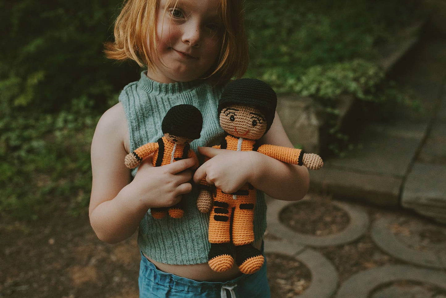 Astronaut Plush Rattle– Ethical, Handmade Soft Doll -Orange