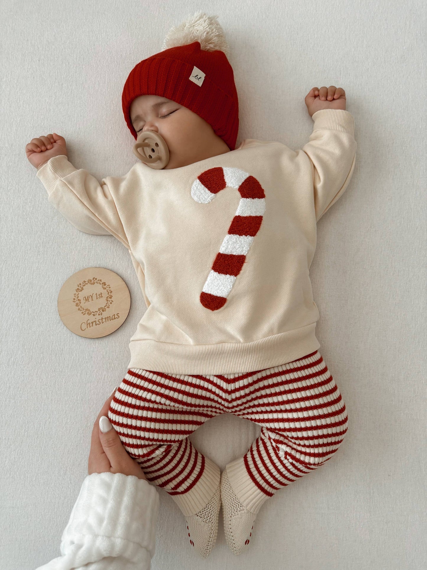 Organic Cotton Candy Cane Striped Baby Leggings – Cream & Holly