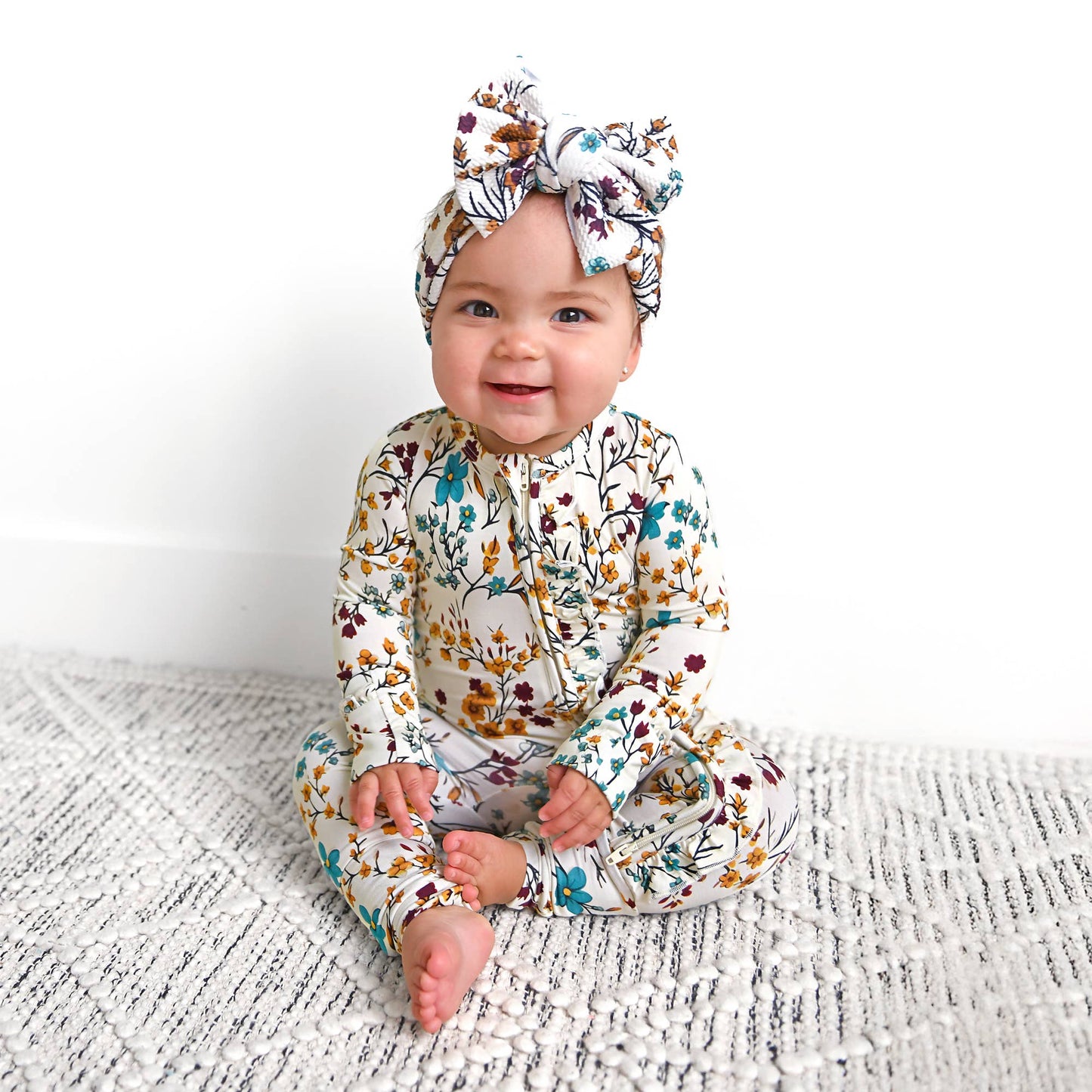 Maren Floral RUFFLE ZIP Bamboo Sleepies Little Baby Outfit: 3-6m