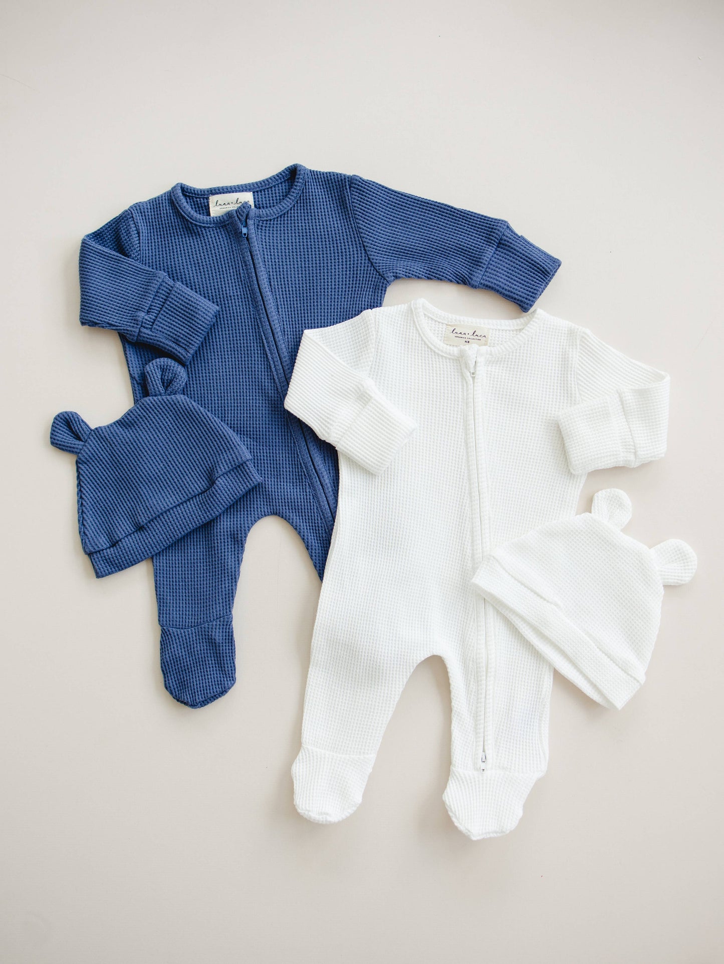 Organic Cotton Bear Waffle Baby Set – Stormy Blue