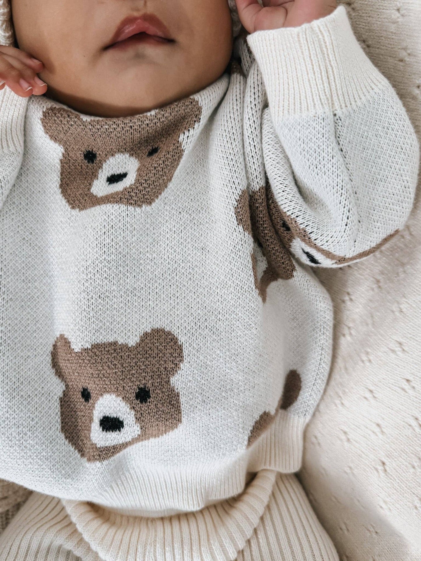 Organic Cotton Little Bear Jacquard Baby Sweater – Cream