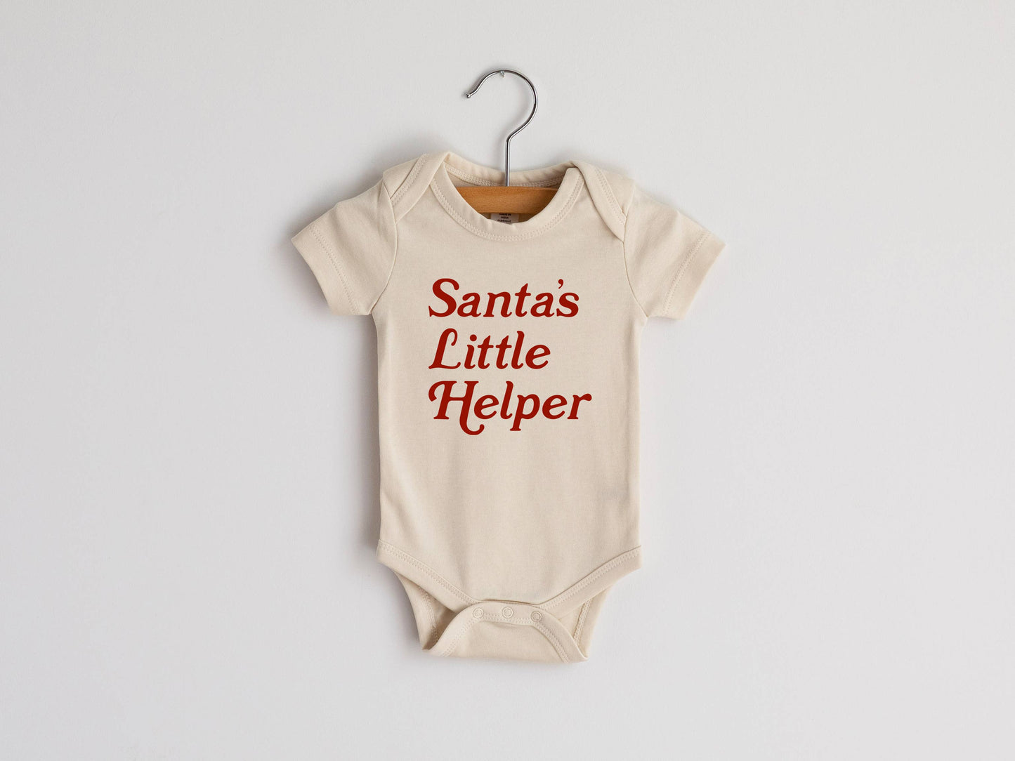 “Santa’s Little Helper” Holiday Baby Bodysuit – 100% Organic Cotton in Cream & Red