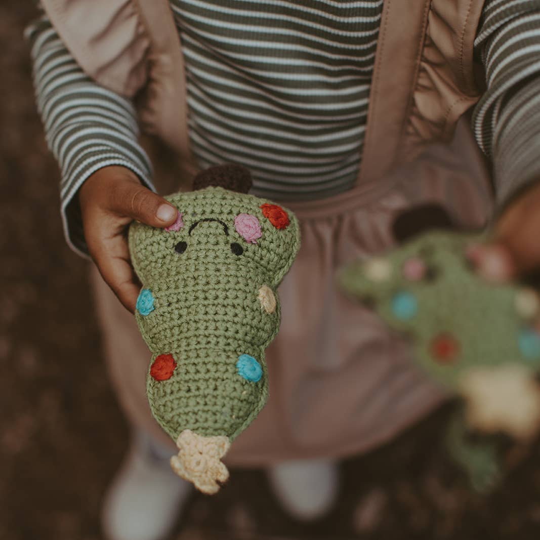 Christmas Tree Rattle – Handmade Organic Cotton Baby Toy