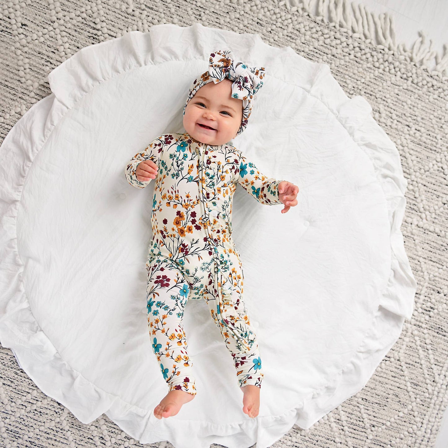 Maren Floral RUFFLE ZIP Bamboo Sleepies Little Baby Outfit: 3-6m