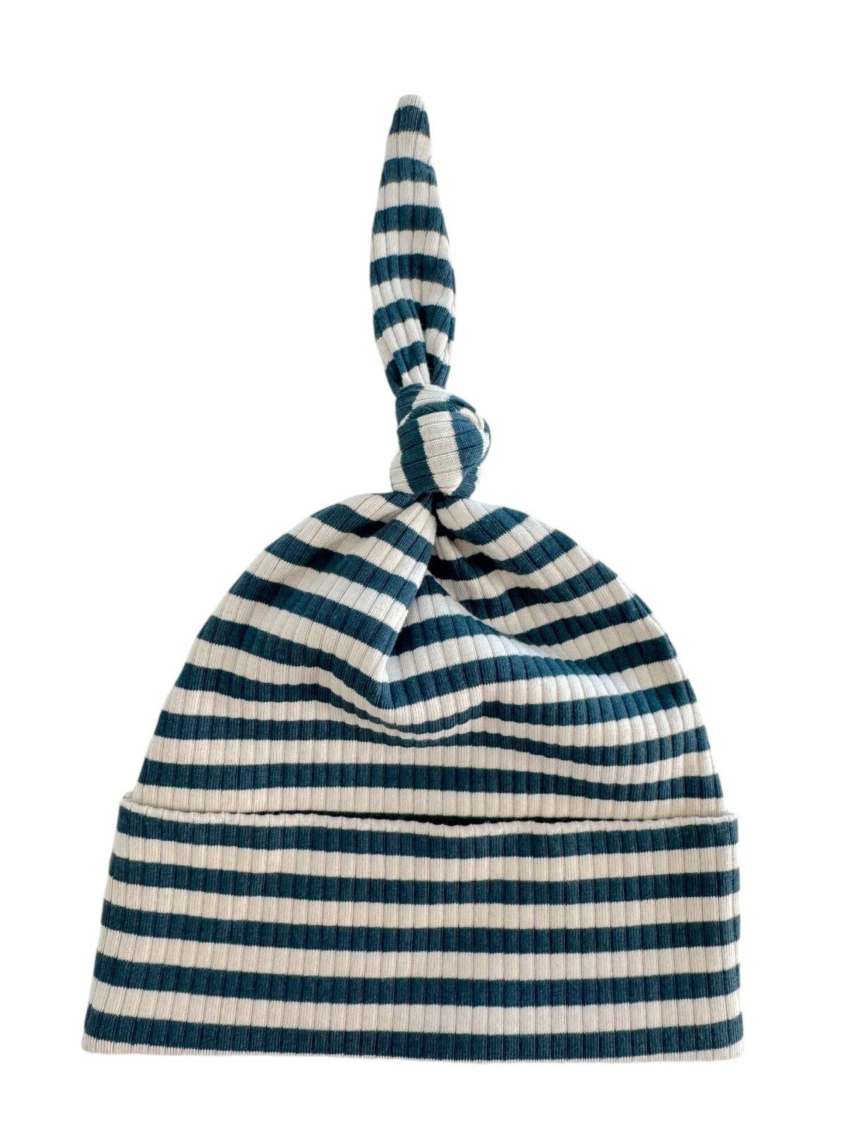 Steel Blue Stripe / Organic Ribbed Beanie: ONE SIZE