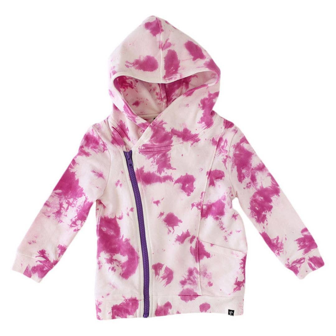 Pink Tie Dye Asymmetrical Zip Hoodie