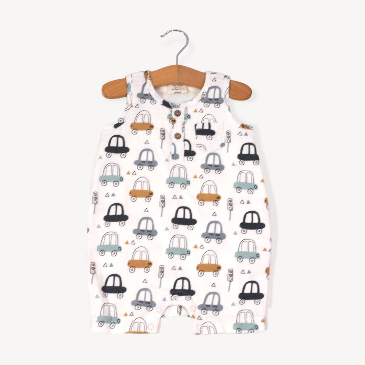 Cars henley organic cotton baby romper — organic baby boy clothes at Coco Baby Organics