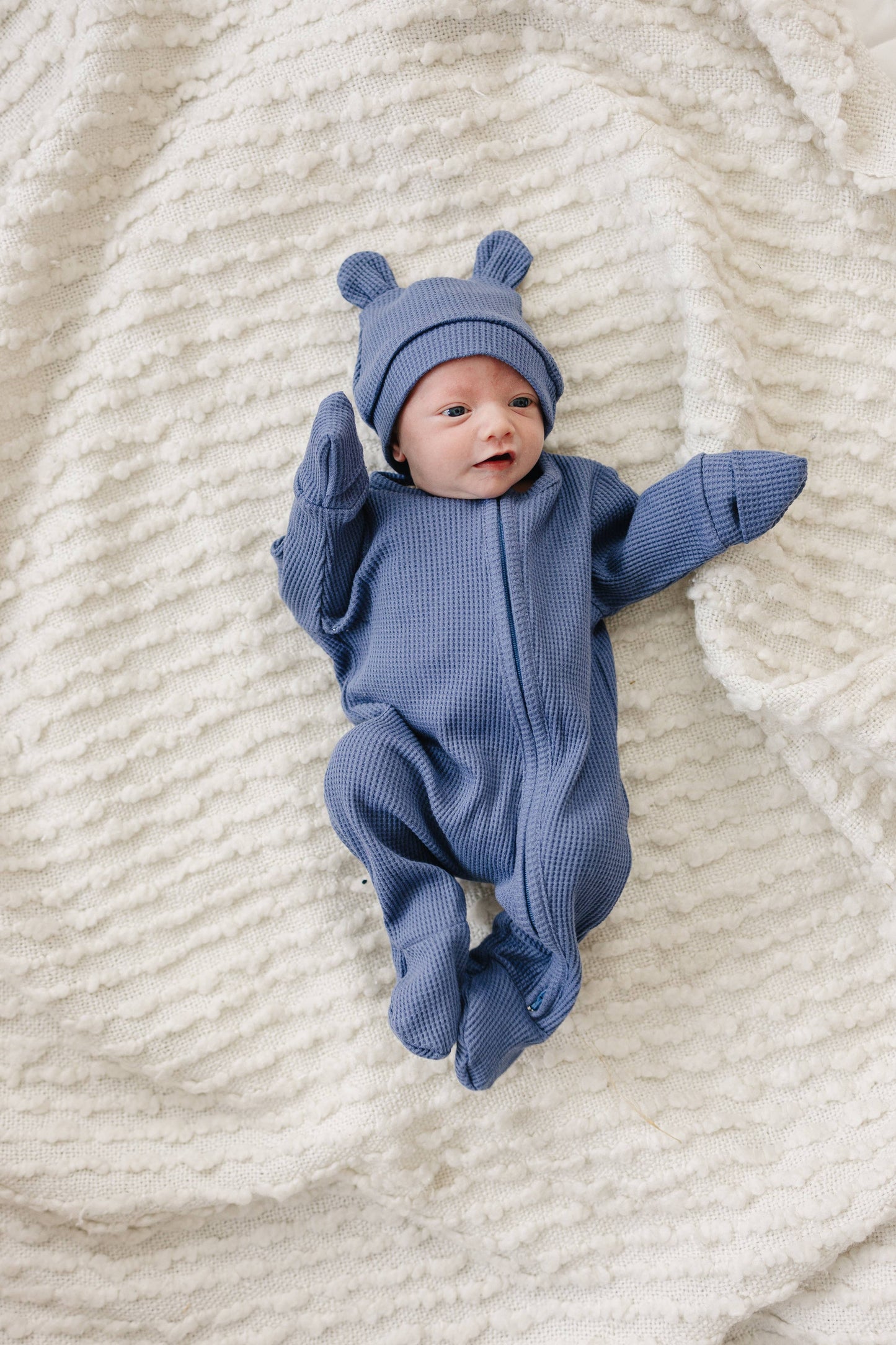 Organic Cotton Bear Waffle Baby Set – Stormy Blue