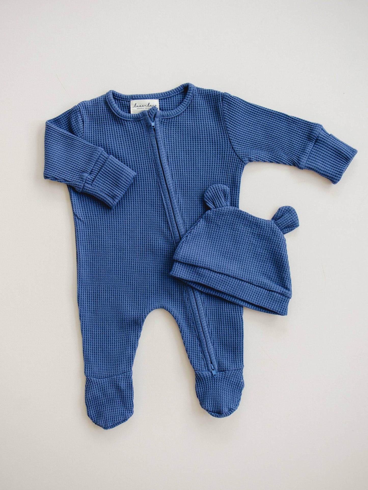 Organic Cotton Bear Waffle Baby Set – Stormy Blue