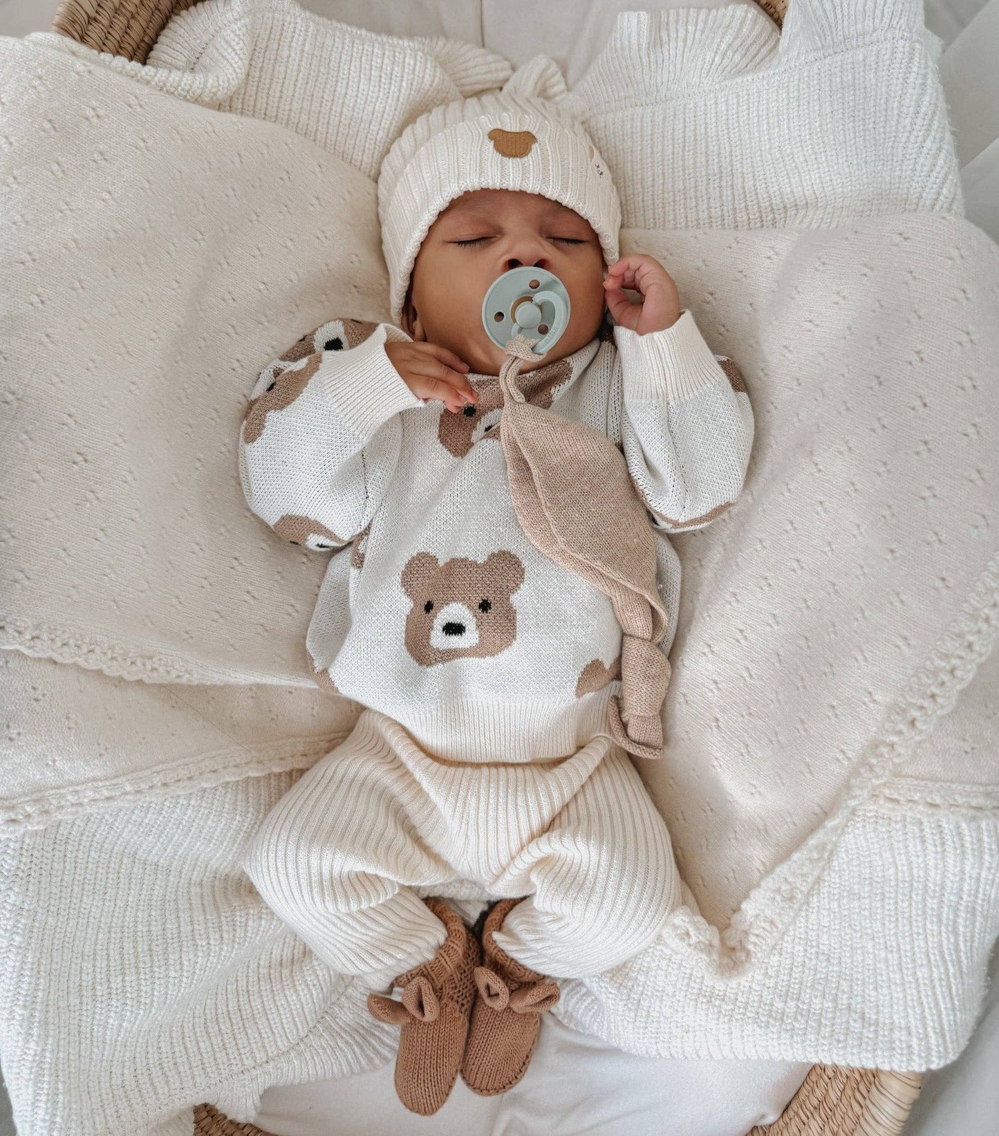 Organic Cotton Little Bear Jacquard Baby Sweater – Cream