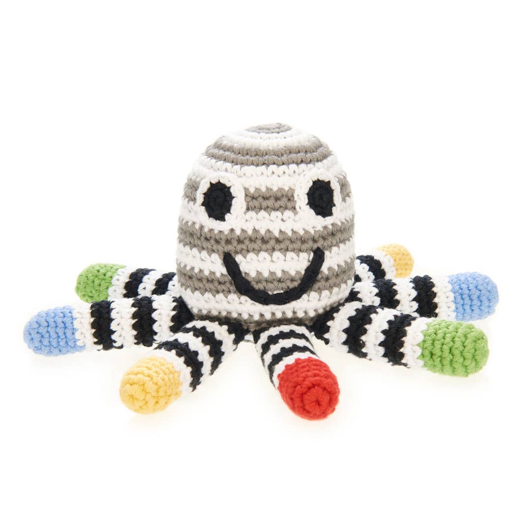 Black & White Octopus Rattle – Handmade Sensory Baby Toy (Organic Cotton)