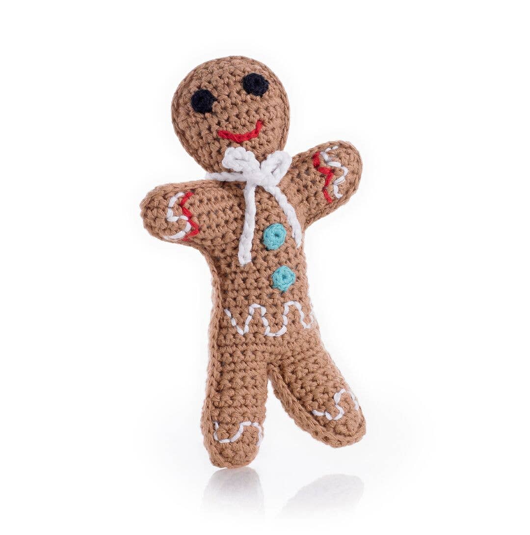 Handmade Gingerbread Man Rattle – Holiday Baby Toy