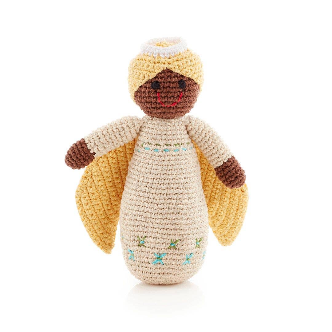 Christmas Angel Rattle in Butter Yellow – Soft & Heavenly