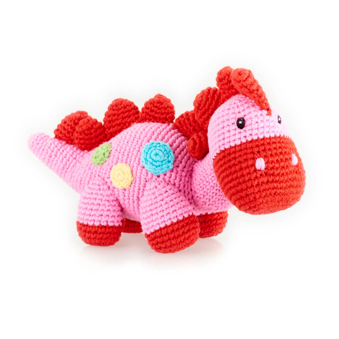 Handmade Stegosaurus Baby Rattle | Organic Cotton | Pink