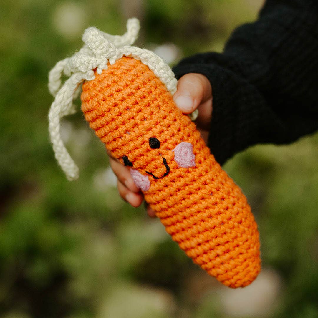Handmade Springtime Baby Carrot Rattle – Organic Cotton Toy