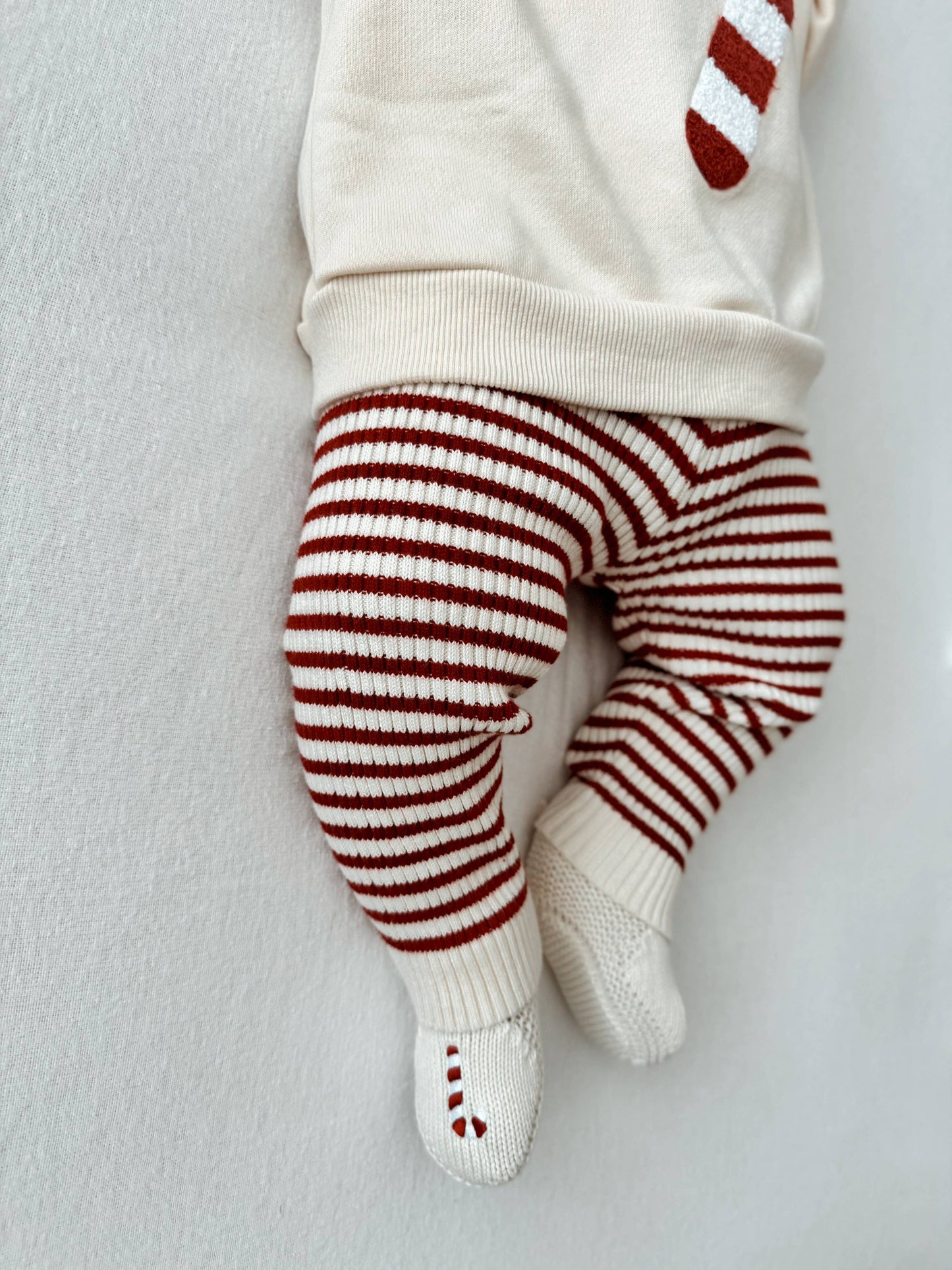 Organic Cotton Candy Cane Striped Baby Leggings – Cream & Holly