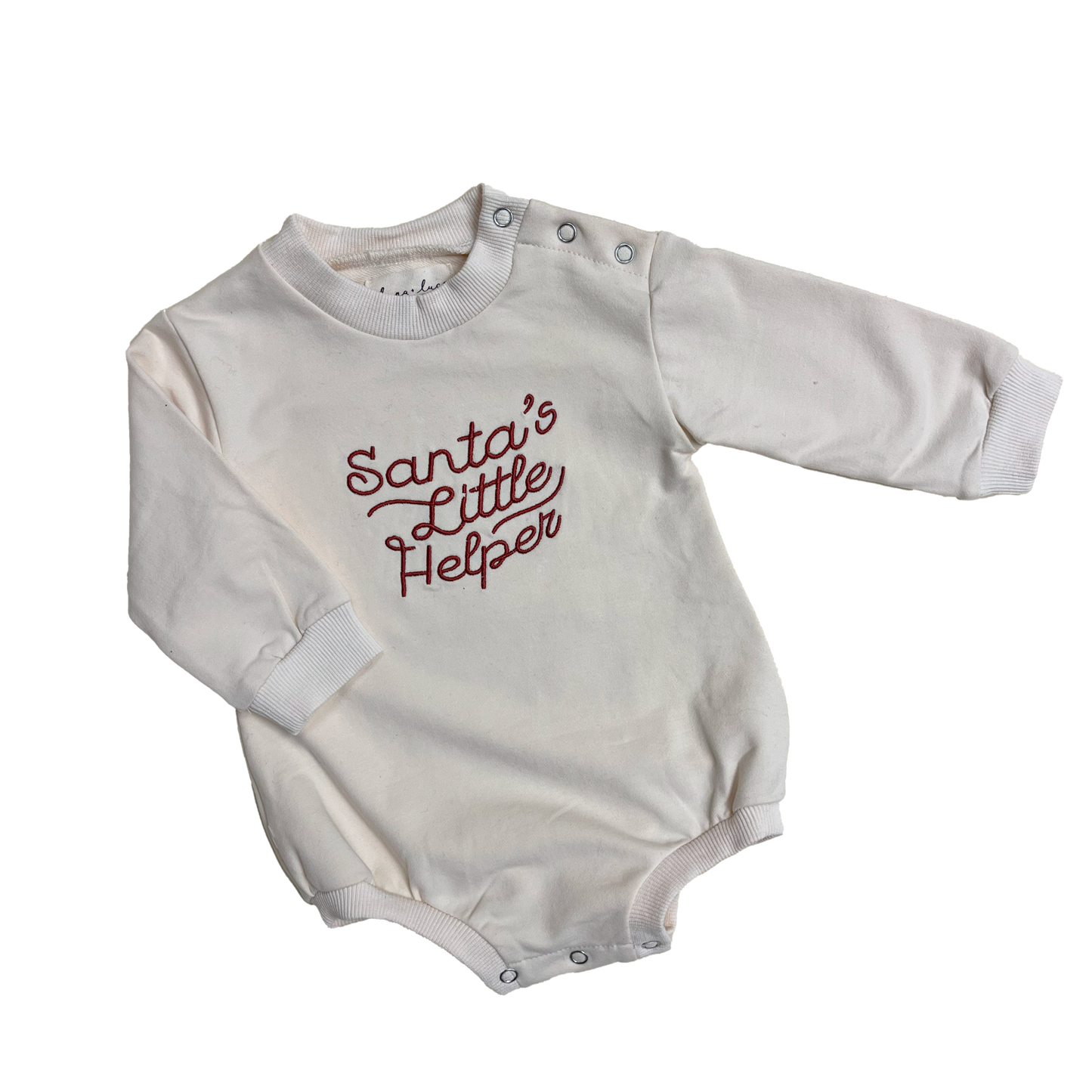 Luna + Luca “Santa’s Little Helper” Organic Cotton Bubble Romper – Cream