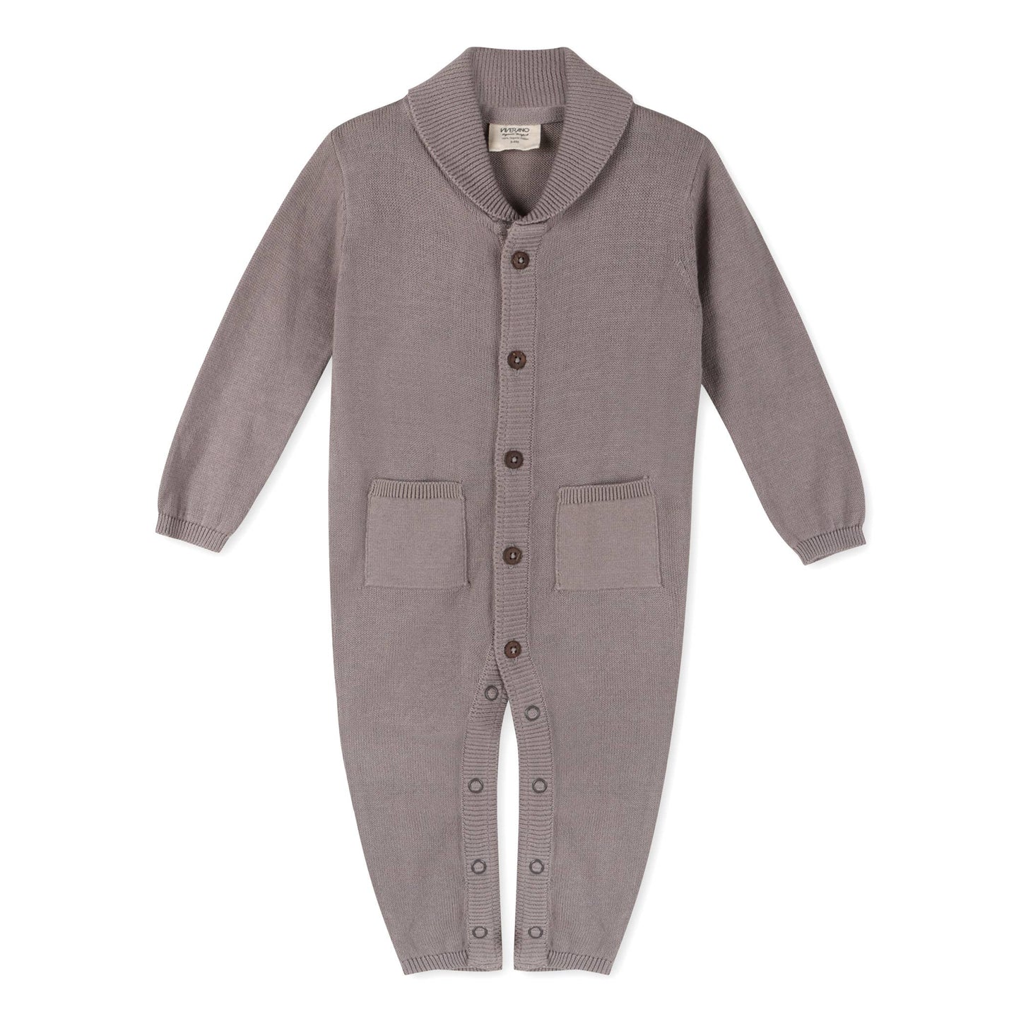Milan Shawl Sweater Knit Baby Jumpsuit (Organic cotton): Grey / 6-12 Month