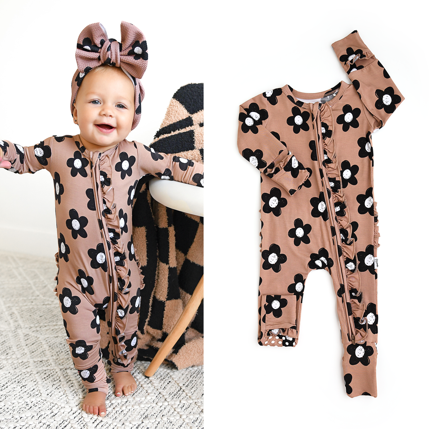 Floral Ruffle Bamboo Zip One-Piece – Baby Pajama