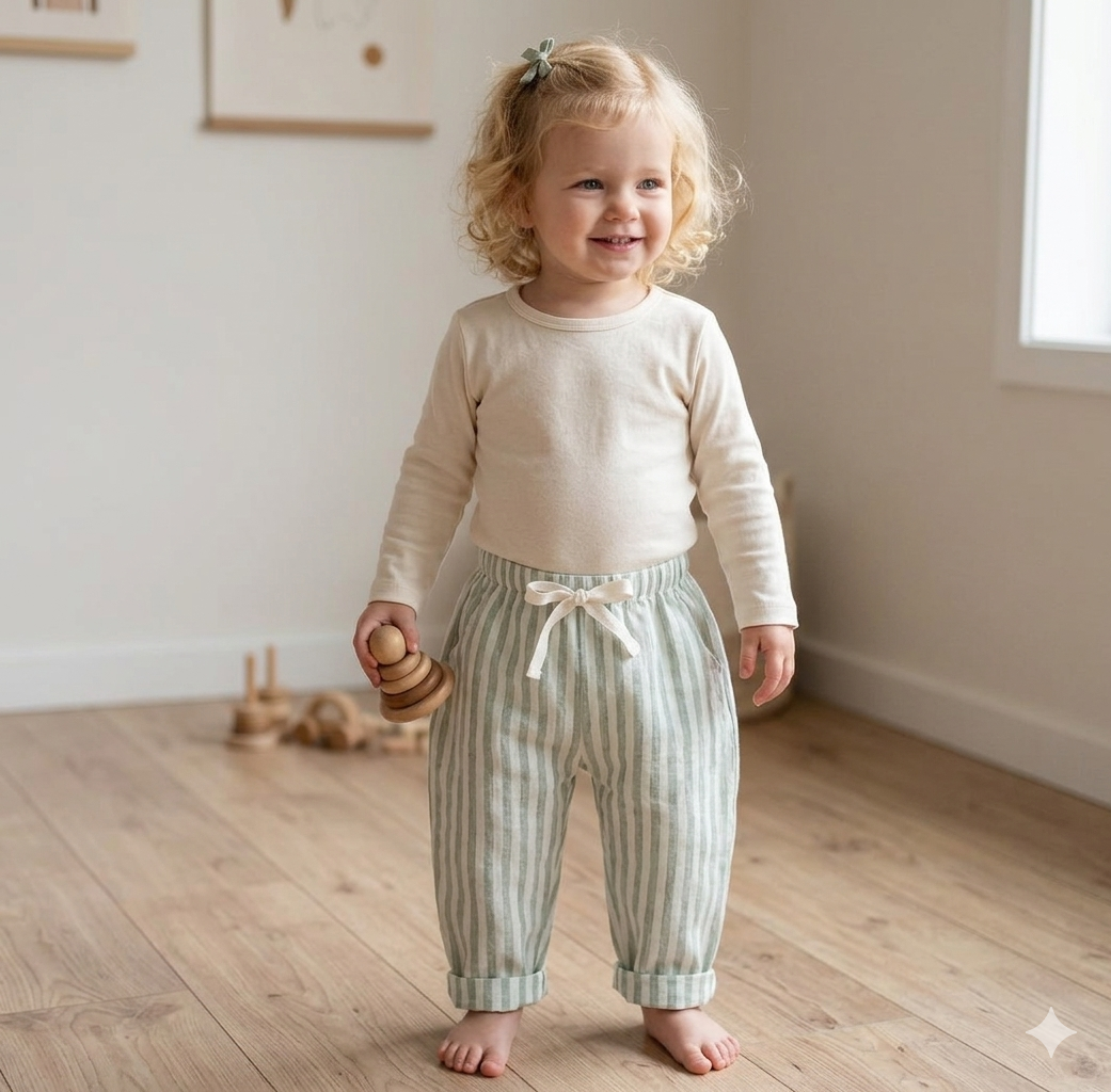 100 % Cotton Stripe Pant - Sage: 18-24 Months