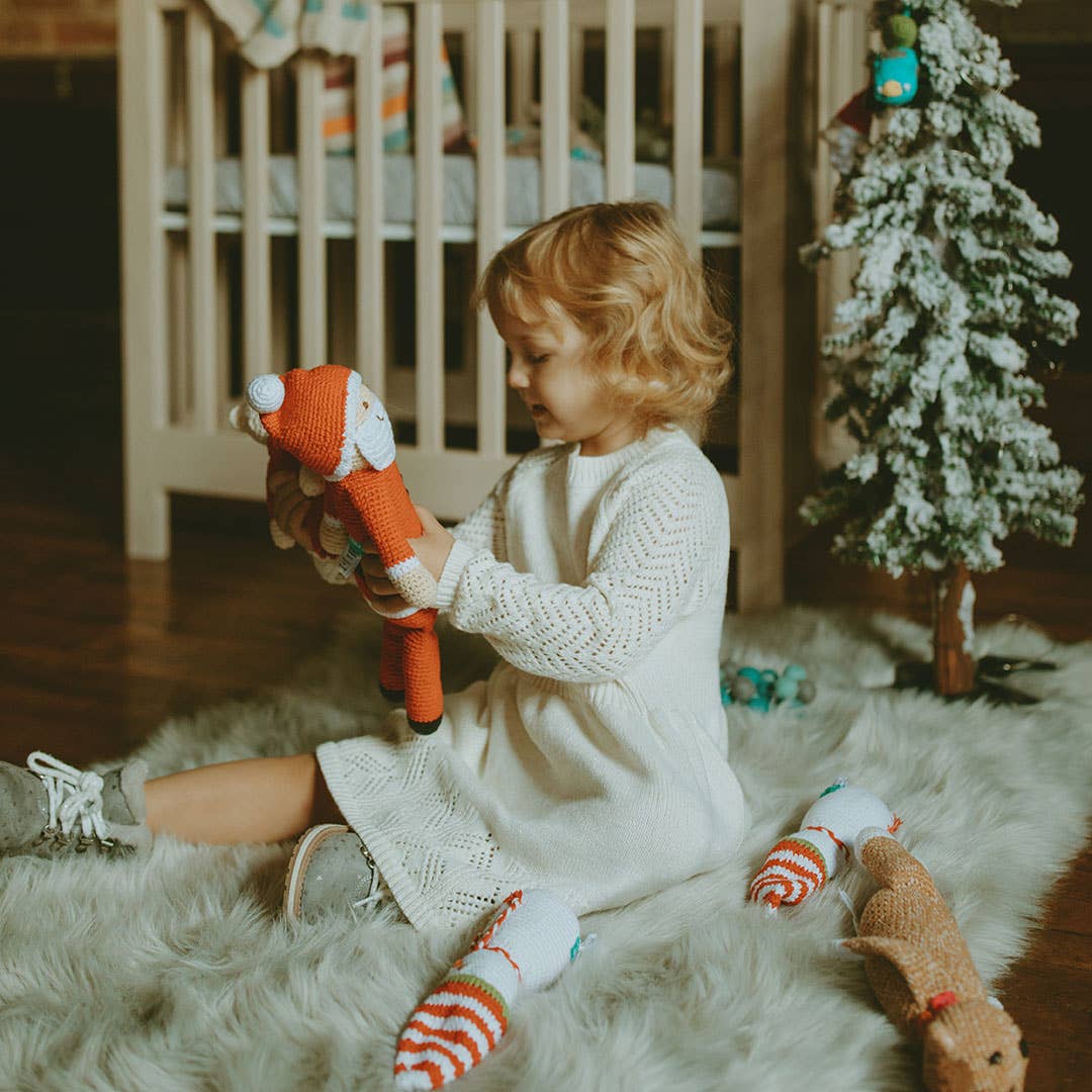 Large Santa Plush Doll with Rattle - Handmade Cotton Toy