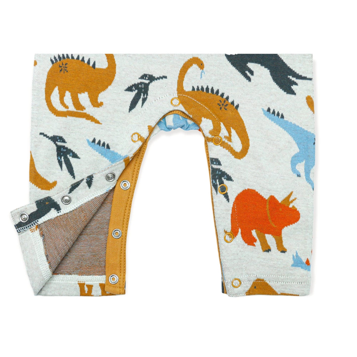 Dino Kangaroo Pocket Jacquard Baby Jumpsuit (Organic Cotton): Oatmeal / 6-12M