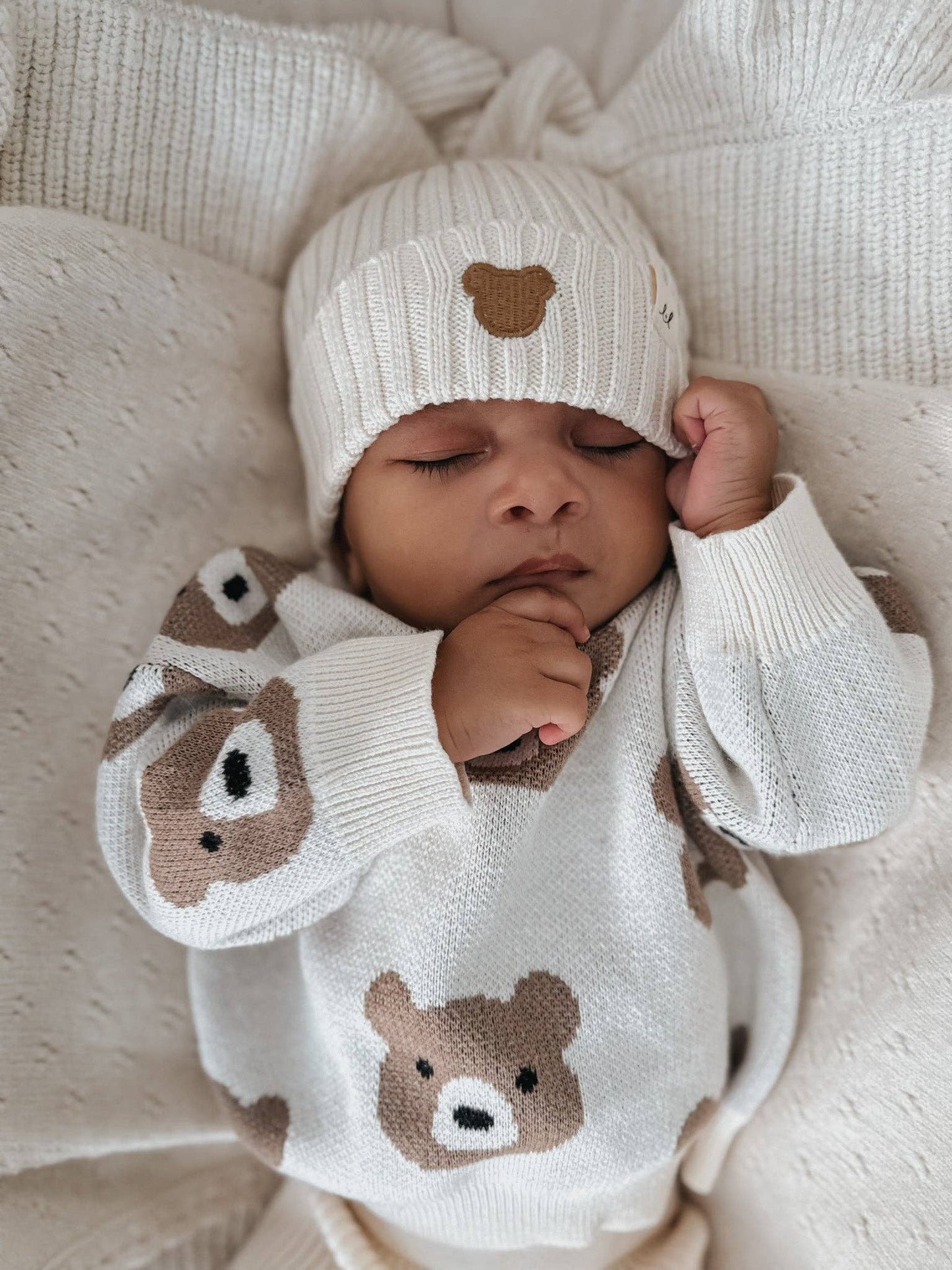 Organic Cotton Little Bear Baby Beanie – Cream