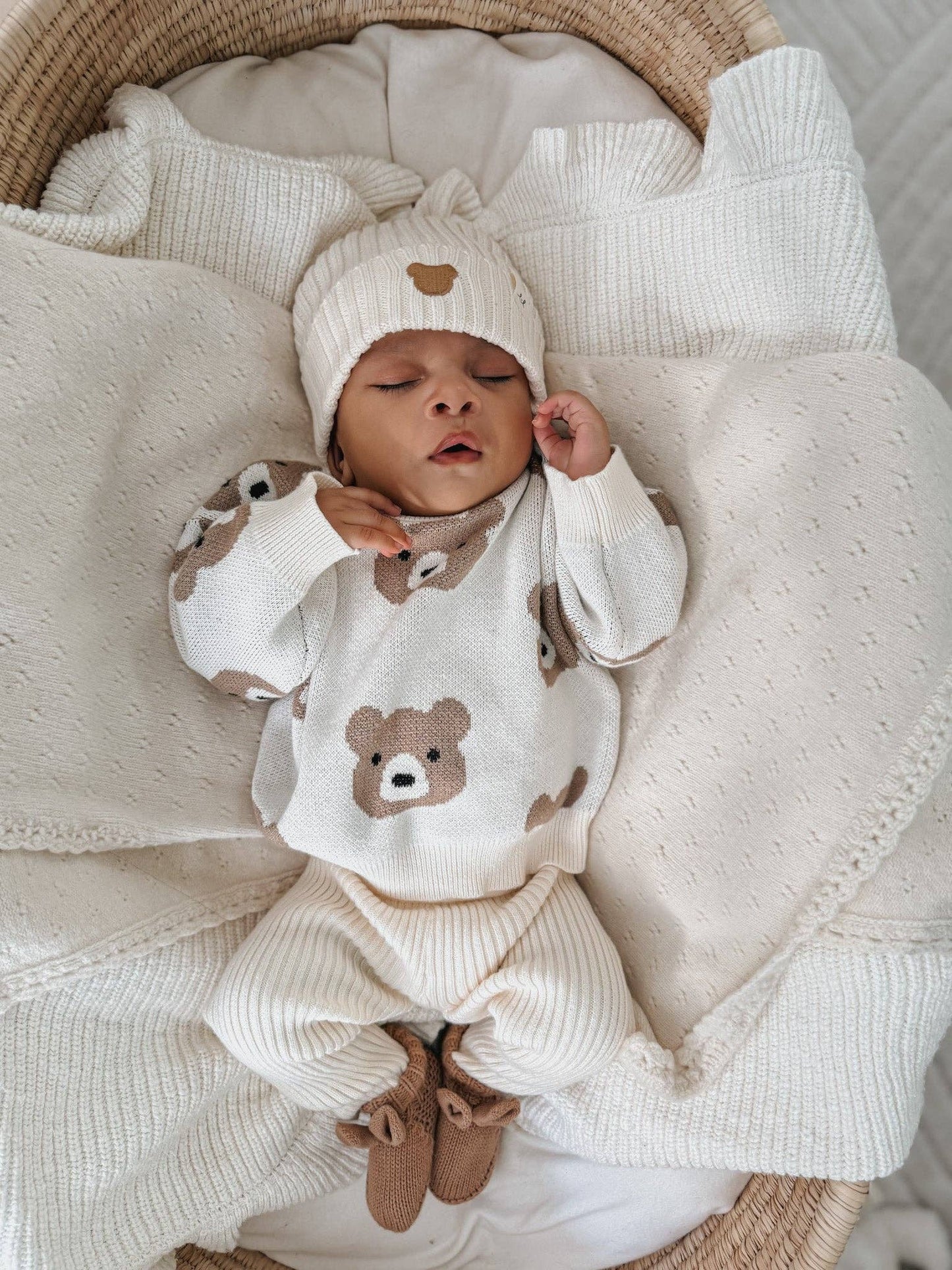 Organic Cotton Little Bear Baby Beanie – Cream