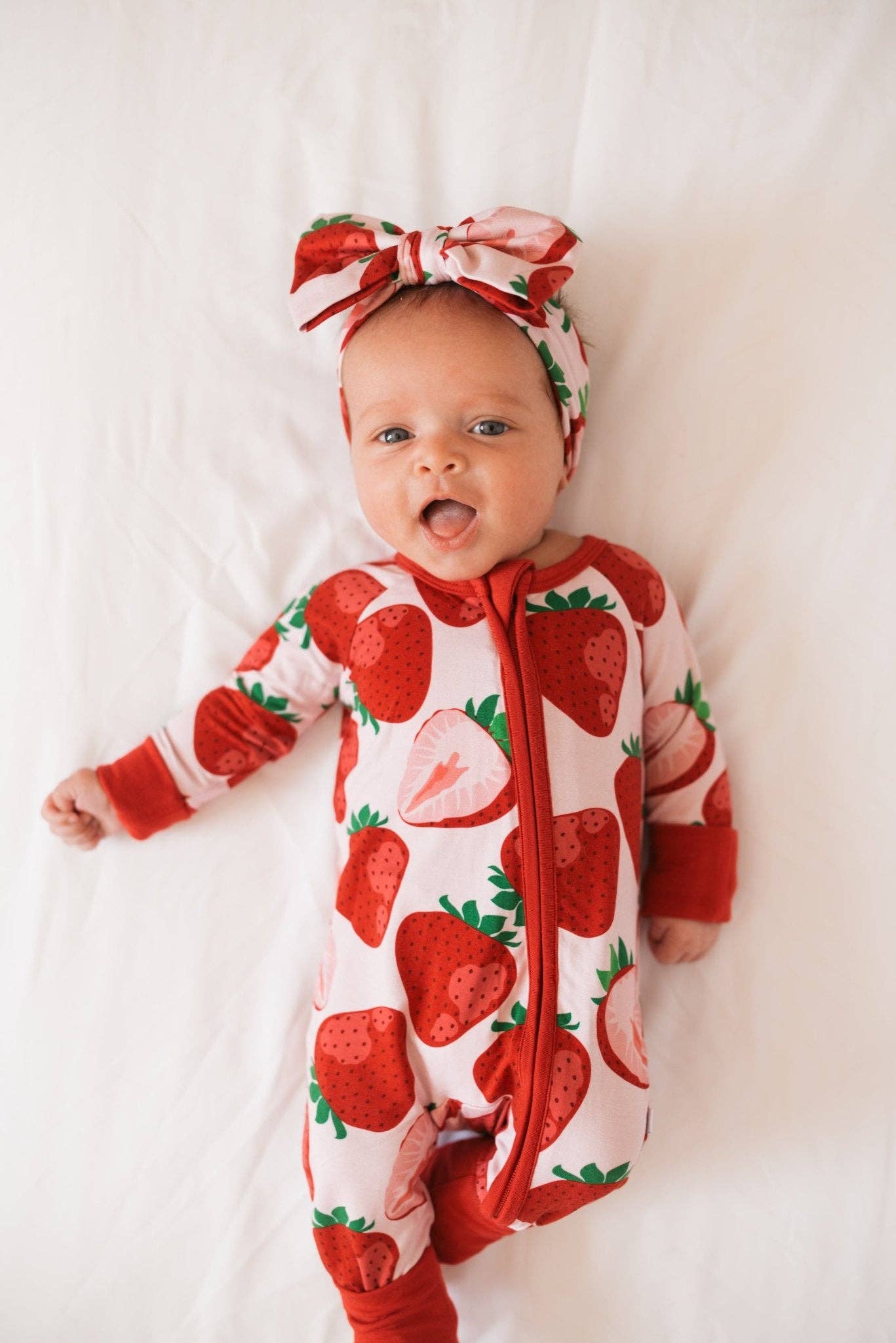 Berry Sweet Strawberry Bamboo Romper – Soft, Eco-Friendly Baby Sleepwear