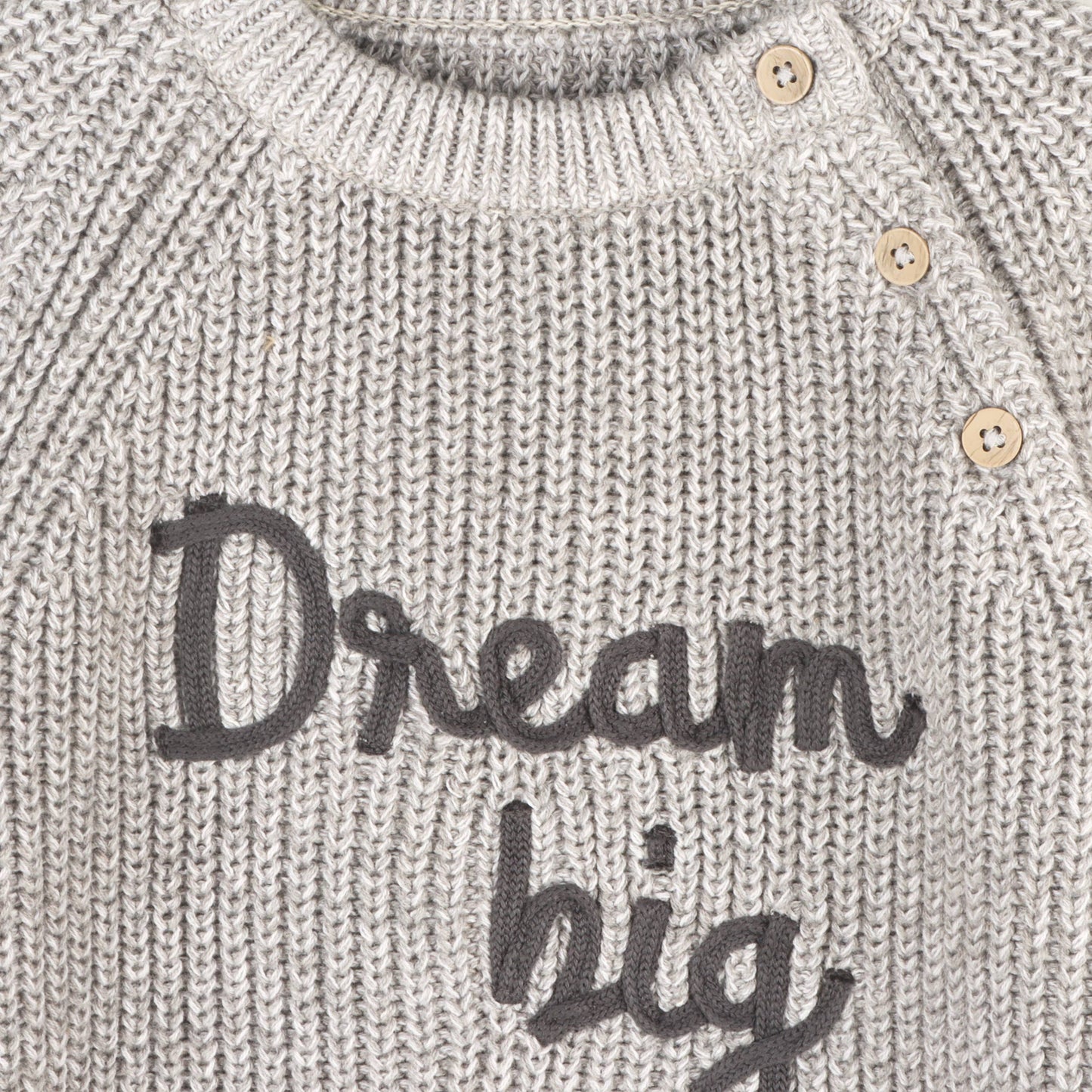 Organic Cotton Chunky Knit Baby Sweater – Dream Big Embroidery | Heather Grey
