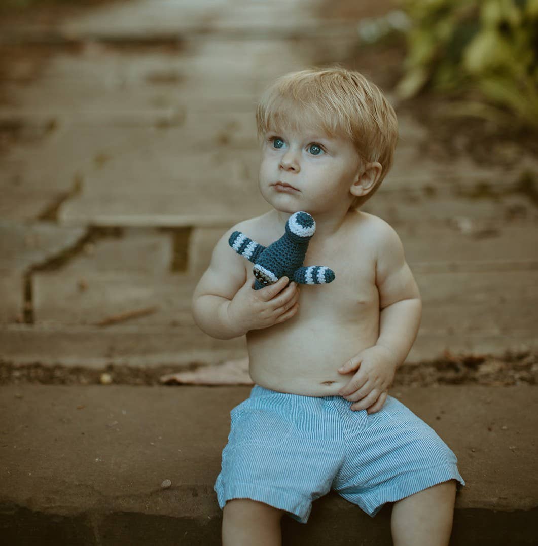 Handcrafted Mini Airplane Rattle – Organic Cotton Baby Toy