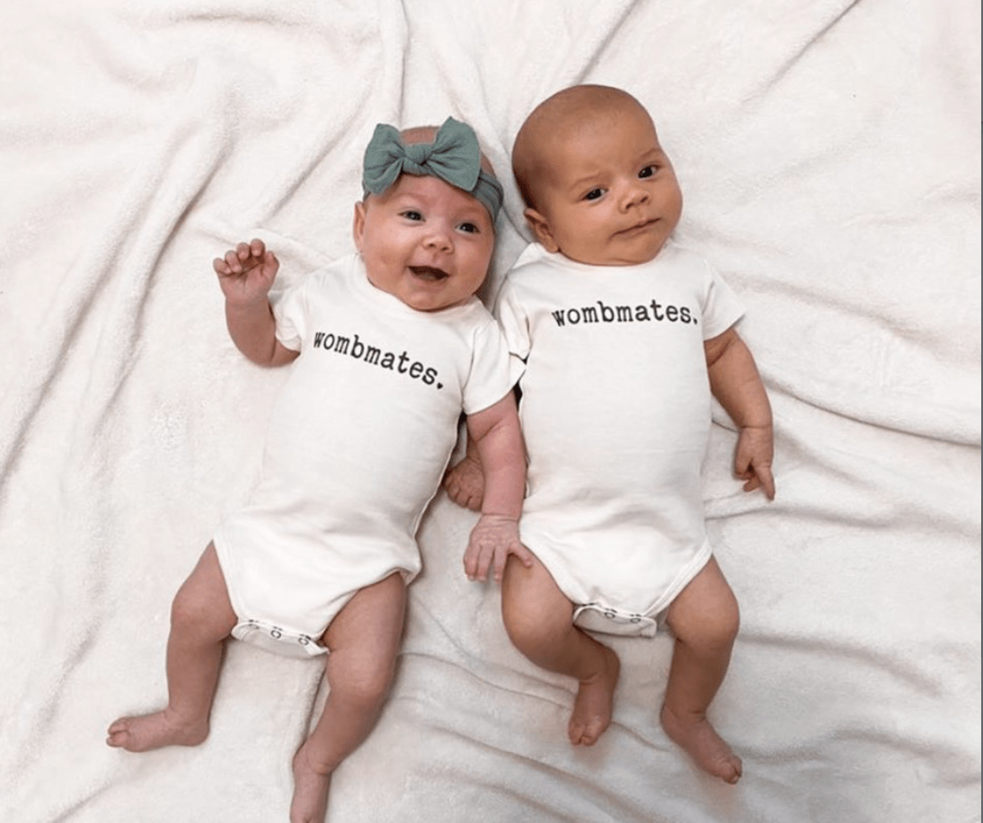 “Wombmates” Organic Cotton Baby Bodysuit – Twin Baby Gift