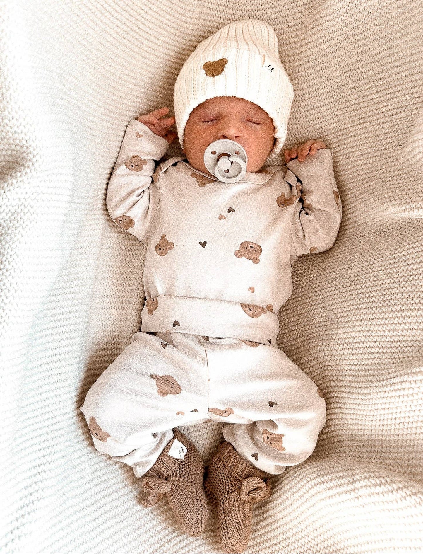 Organic Cotton Little Bear Baby Beanie – Cream