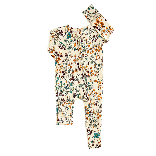 Maren Floral RUFFLE ZIP Bamboo Sleepies Little Baby Outfit: 3-6m