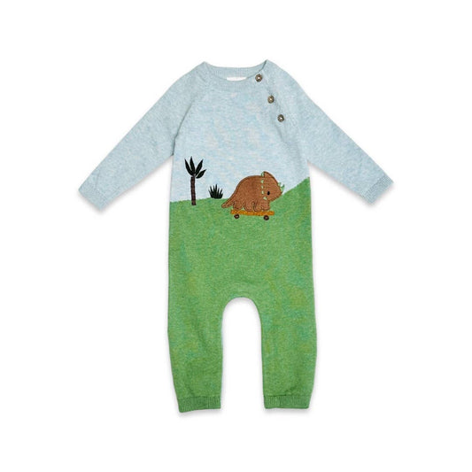 Organic Cotton Baby Jumpsuit – Dino Skater Jacquard Knit