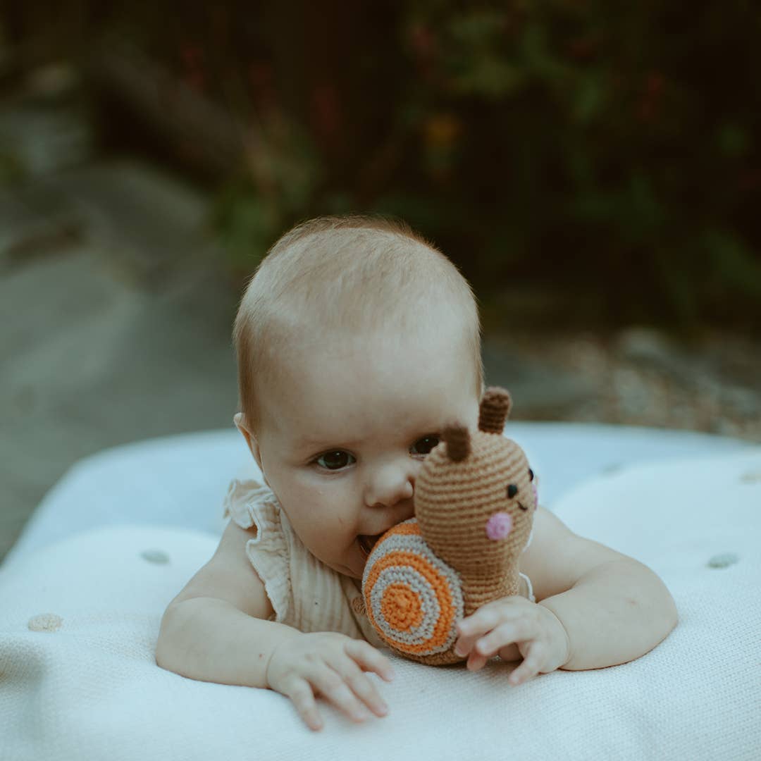 Baby Snail Rattle – Handmade Organic Cotton, Fair Trade Toy: Natural