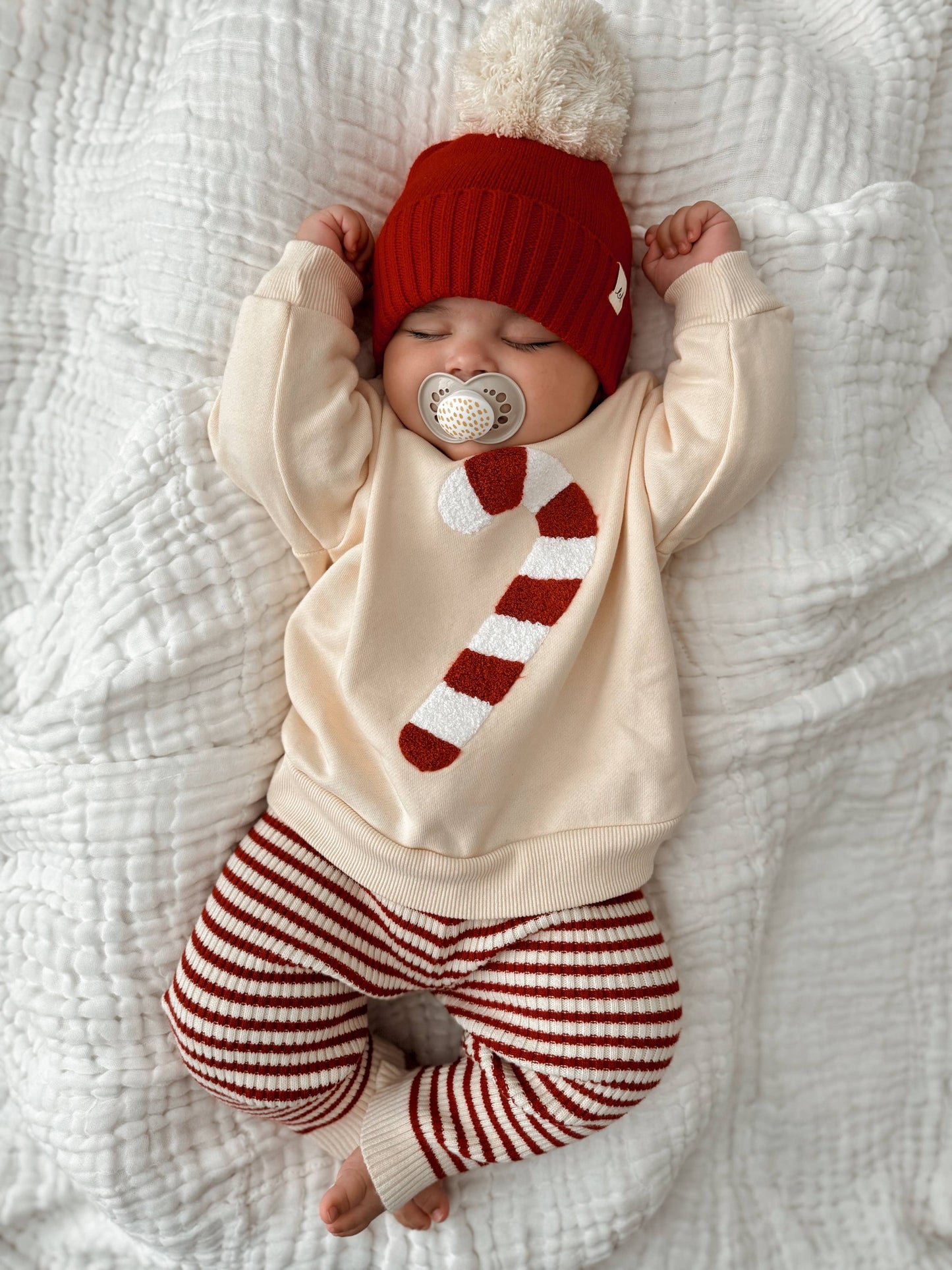 Candy Cane Chenille Baby Pullover – Organic Cotton French Terry | Cream