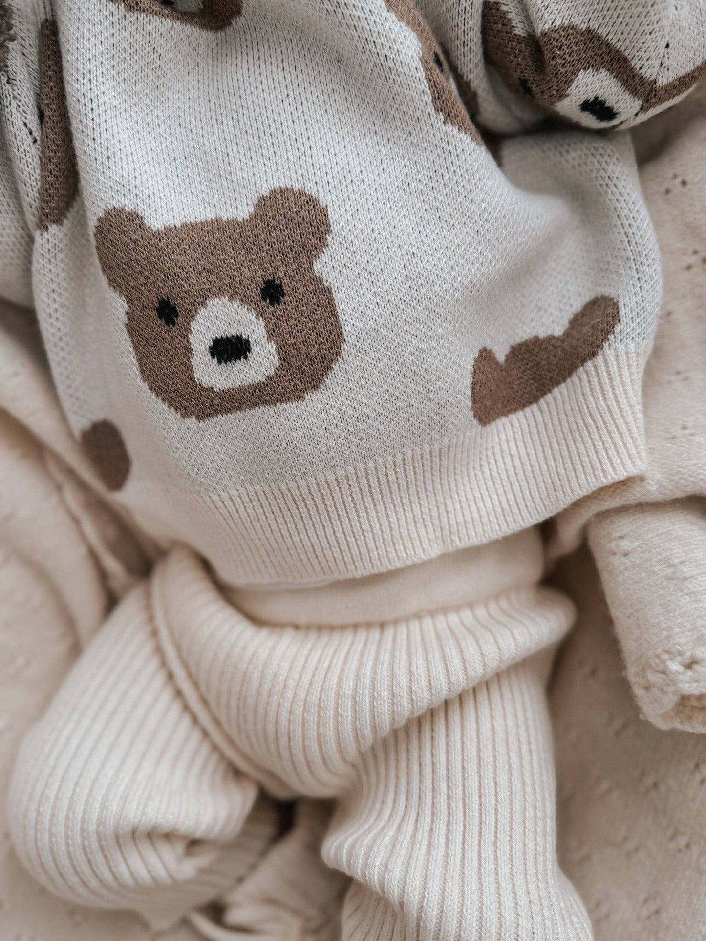 Organic Cotton Little Bear Jacquard Baby Sweater – Cream