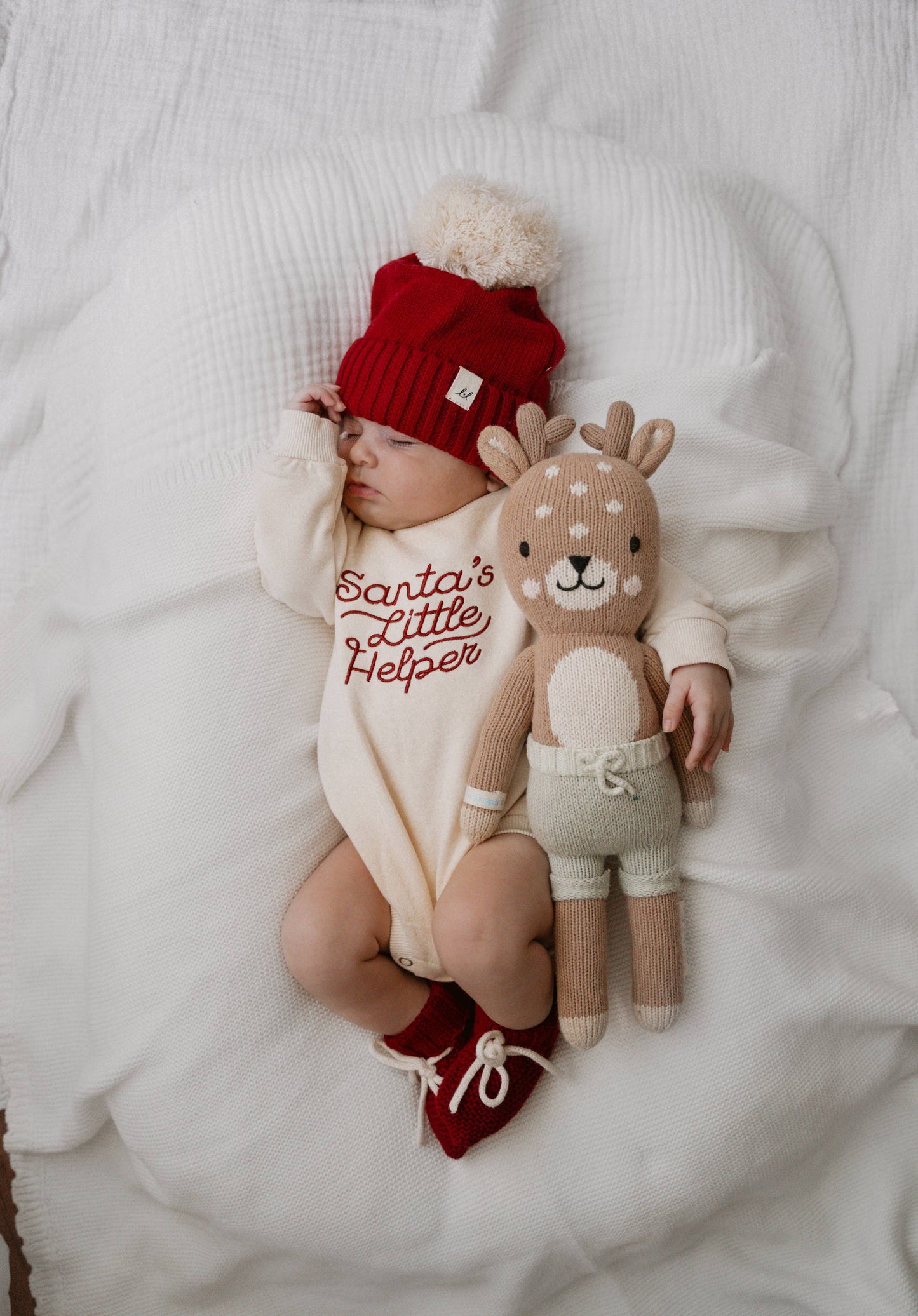 Luna + Luca “Santa’s Little Helper” Organic Cotton Bubble Romper – Cream
