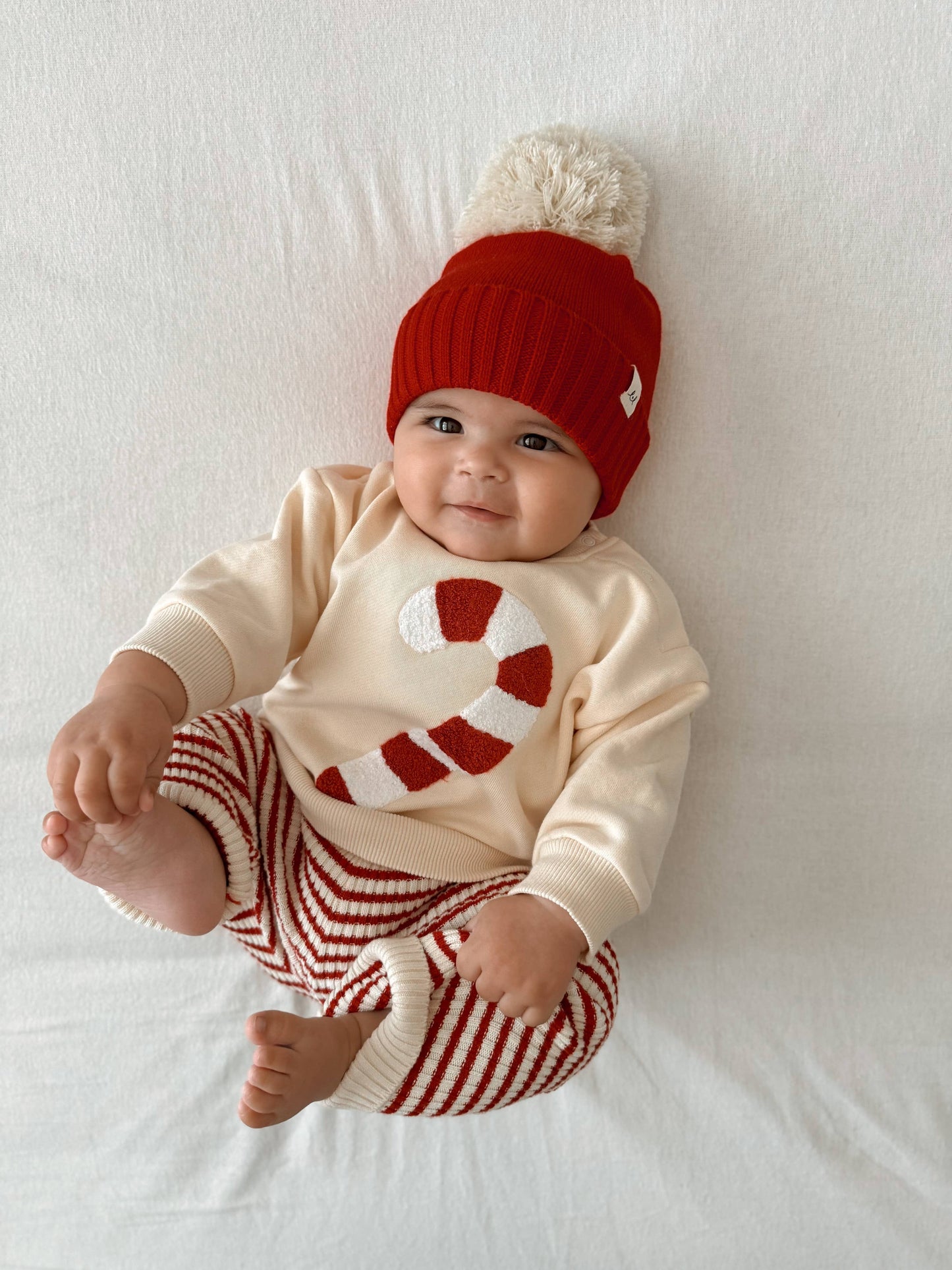 Candy Cane Chenille Baby Pullover – Organic Cotton French Terry | Cream