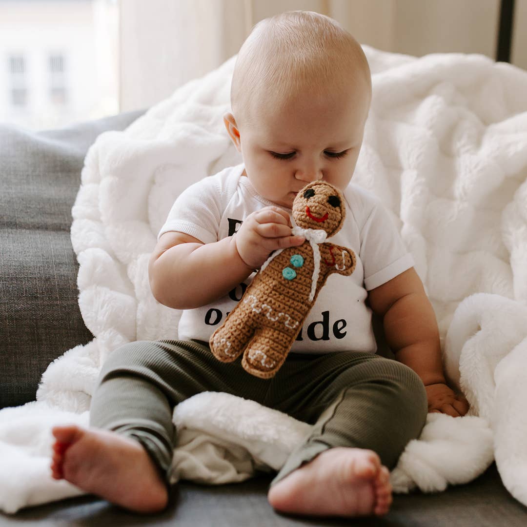 Handmade Gingerbread Man Rattle – Holiday Baby Toy