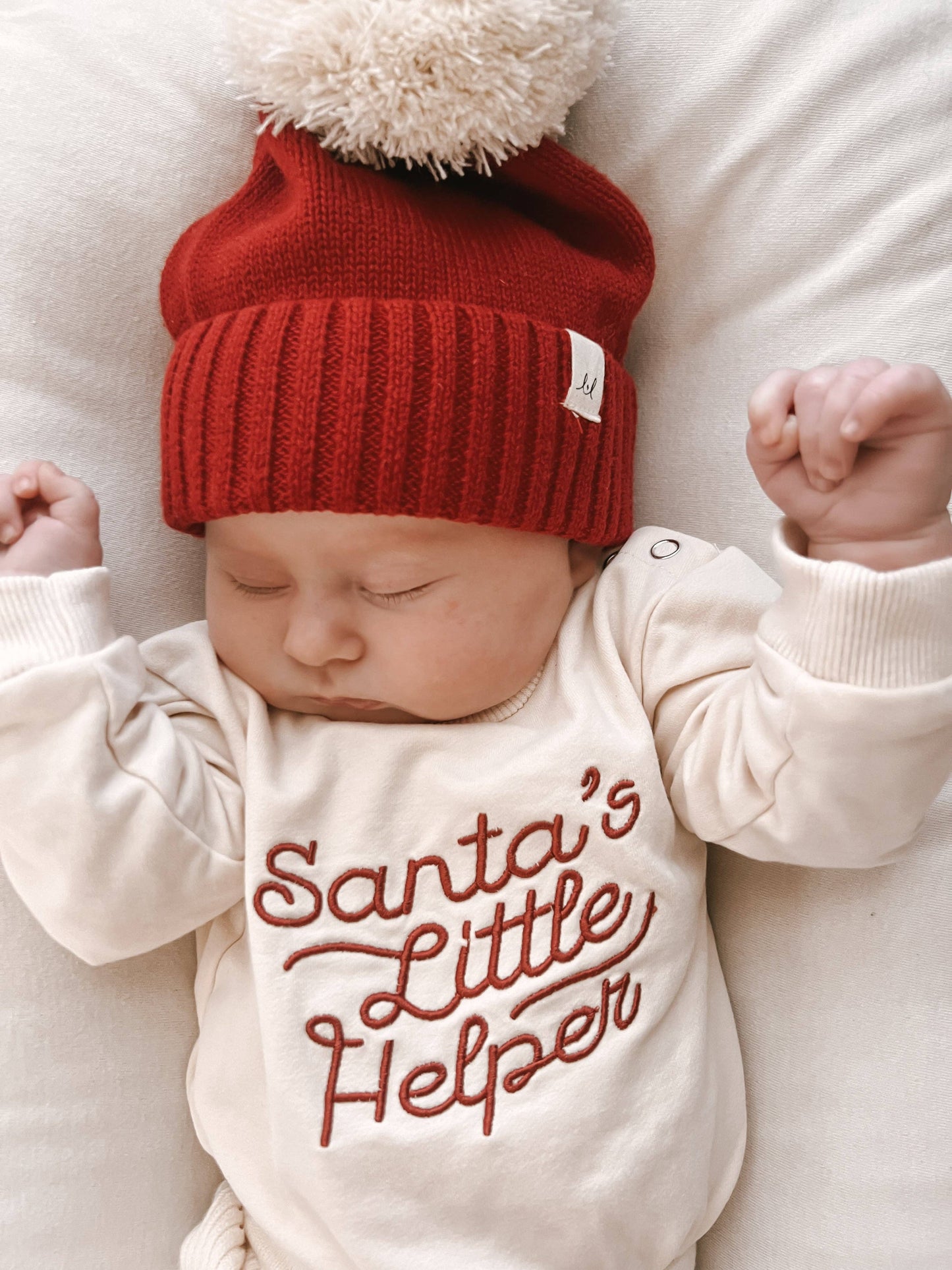Luna + Luca “Santa’s Little Helper” Organic Cotton Bubble Romper – Cream